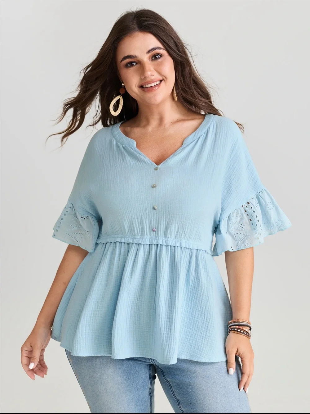 BloomChic Blue Ruffle-Sleeve Peplum Babydoll Top size 2X (18-20)